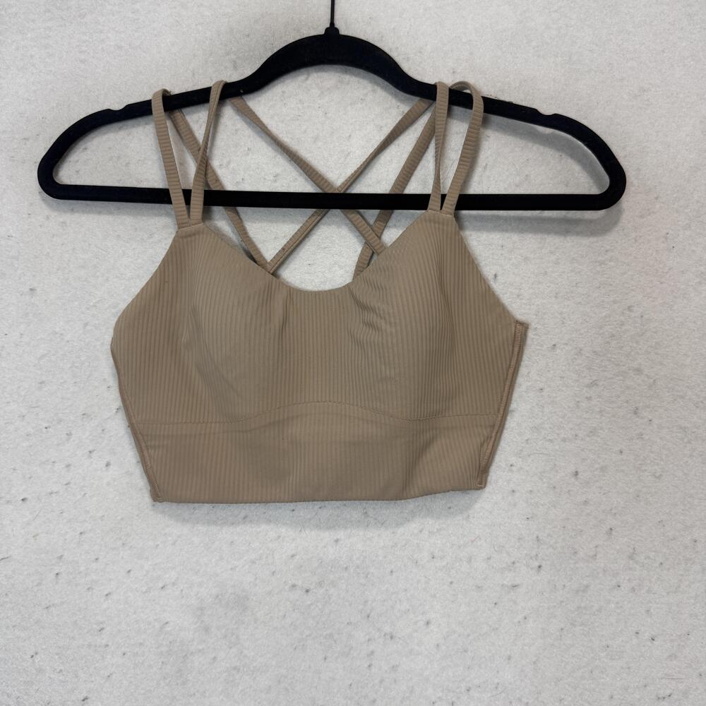 Lululemon Sports Bra Womens Small Beige Strappy Crossback Yoga Athletic Top